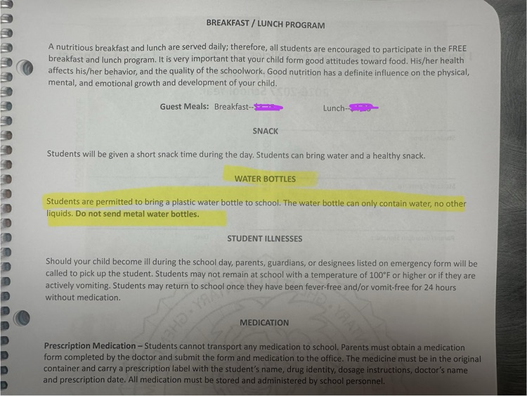 copy of page 7 of the student handbook
