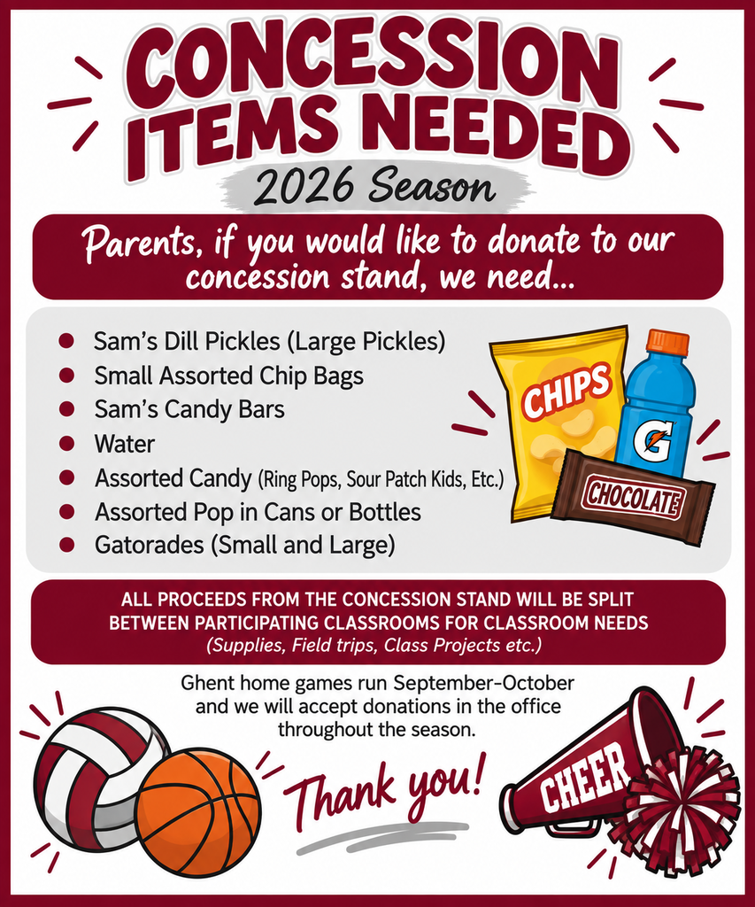 A flyer asks for donations for concession items like pickles, chips, water, candy, and more for a 2026 season.