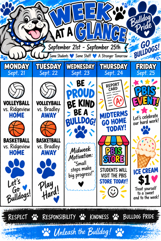 Stratton Elementary's Week at a Glance (Monday through Friday)