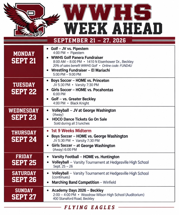 Flying Eagles Week at a Glance 