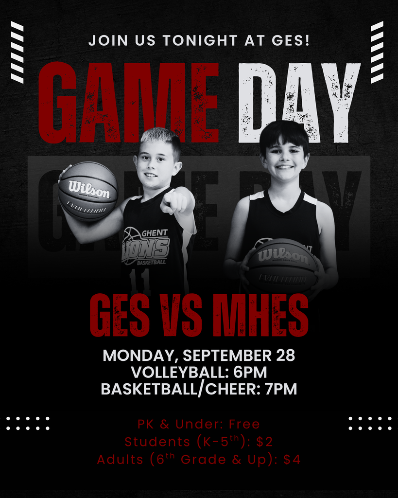 Event poster for "Game Day" featuring Zayne and Nathan holding basketballs. Background is black. Text reads: "Join us tonight at GES! GAME DAY GES vs MHES".