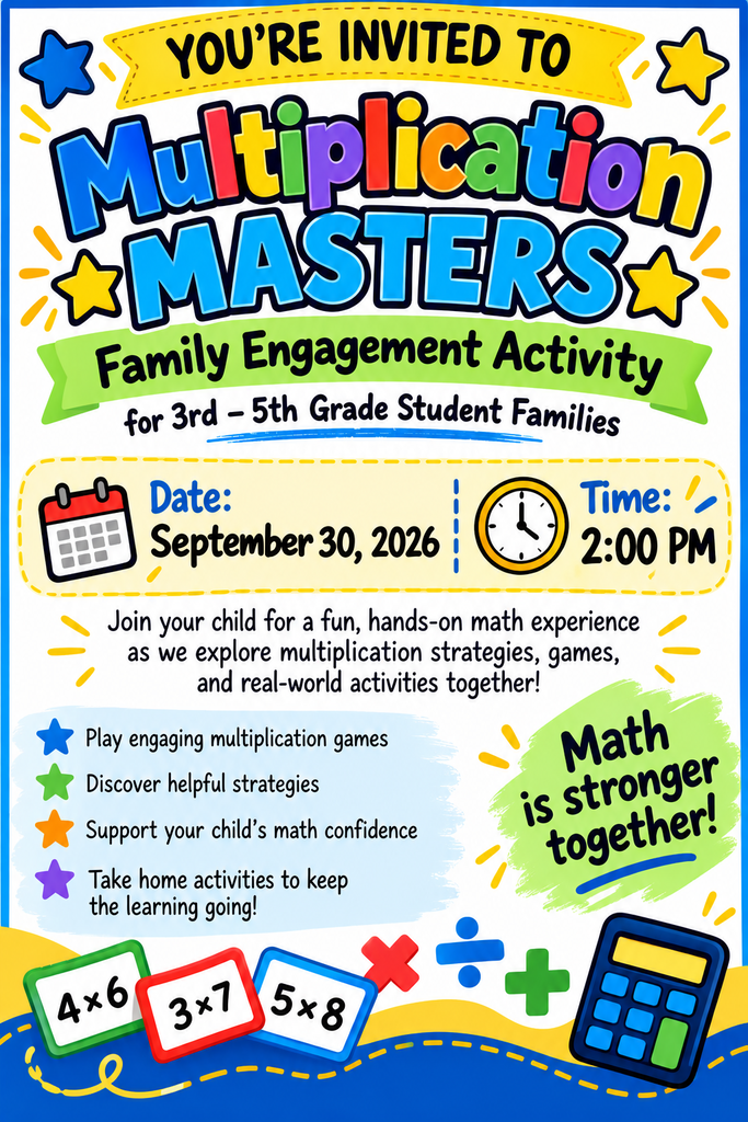 Math night tomorrow at 2:00 for 3rd-5th grade