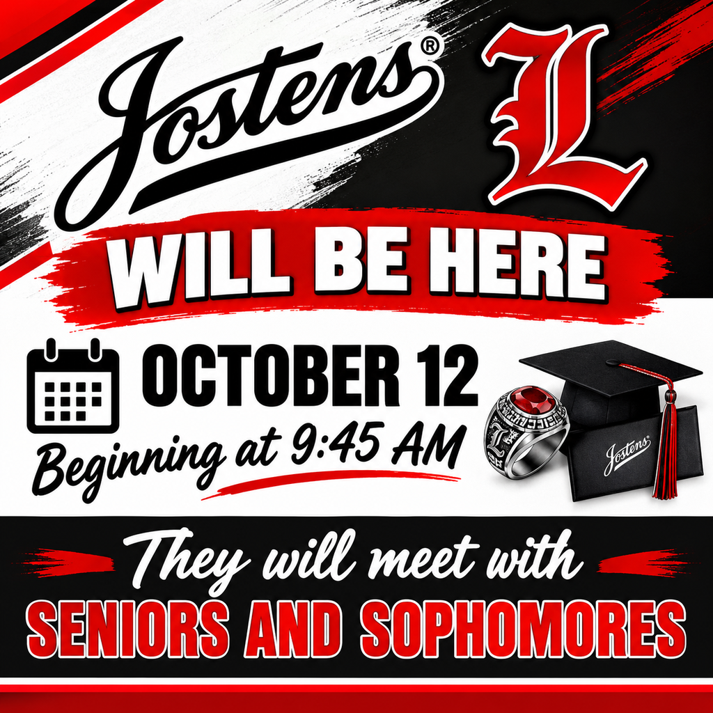 Advertisement for Jostens featuring a graduation cap and ring. Event date and time: October 12 at 9:45 AM. Jostens will meet with seniors and sophomores.