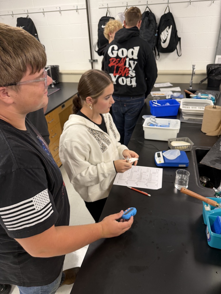 A young man and woman in a classroom with other students. The pair are working at a lab table.
