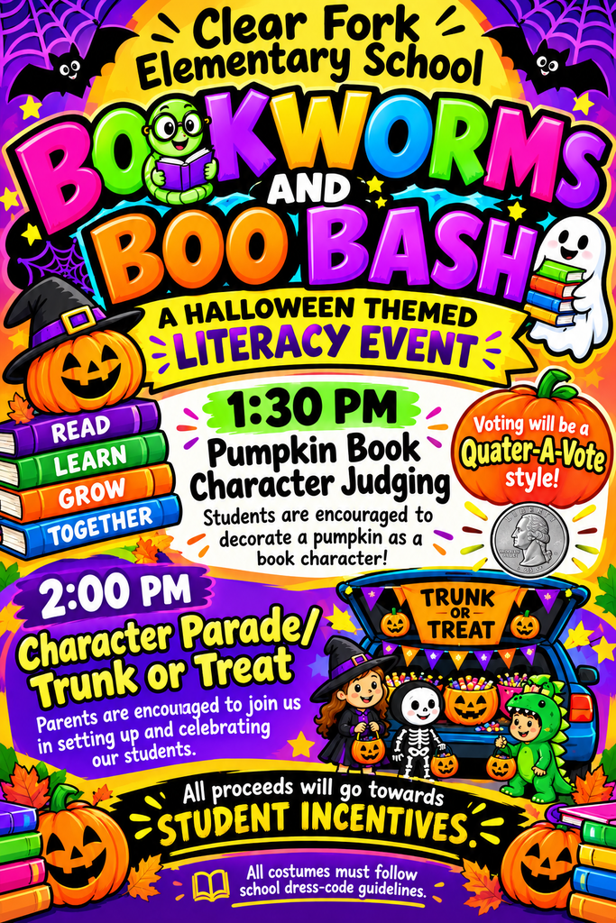 Colorful halloween-themed flyer describing upcoming event on October 30th at 1:30 pm