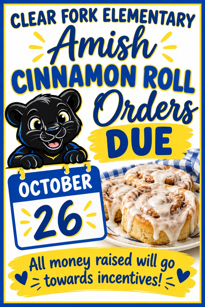 Yellow poster with text. It features a black bear and a plate of cinnamon rolls. A deadline of October 26th is mentioned.