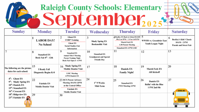 RCS Elementary Calendar for September