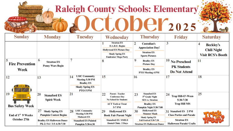 October Activities Calendar