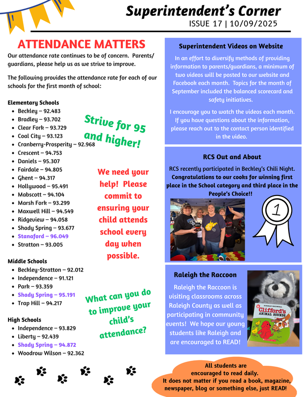 October Newsletter, Superintendent's Corner, Click Image to view PDF