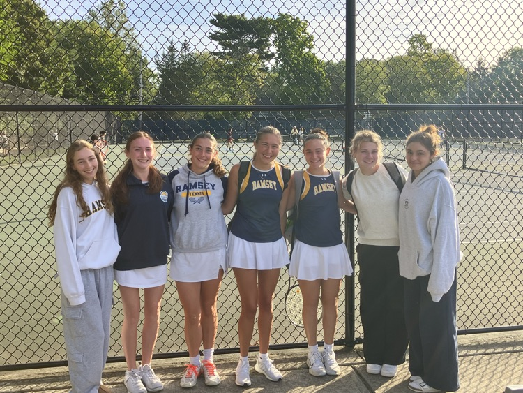 The full varsity squad before the start of Day 2 at the Bergen County Invitational Tennis Tournament