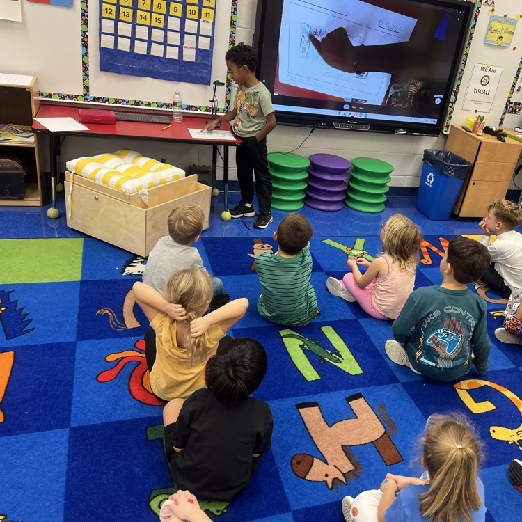 Kindergartners are writers! π Two students in KP proudly share their work with classmates and call on friends to give a compliment, share a comment, or ask a question!