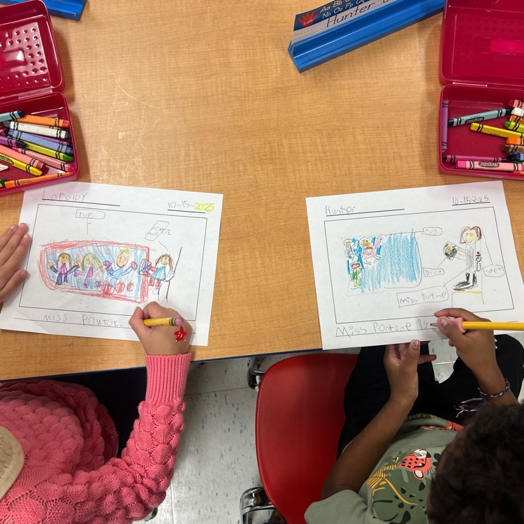 Kindergartners are writers! π Two students in KP proudly share their work with classmates and call on friends to give a compliment, share a comment, or ask a question!
