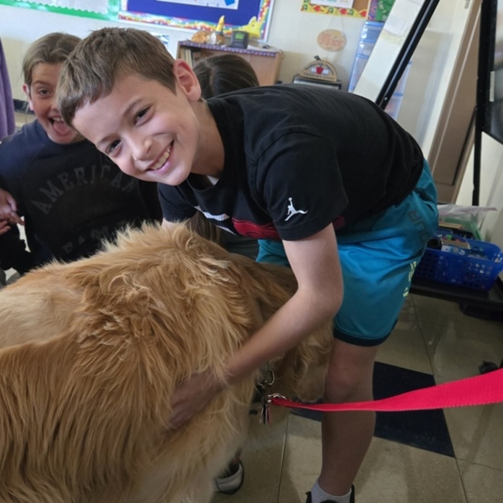 Welcome, Ollie! Students in 5GT enjoyed their first therapy dog visit!