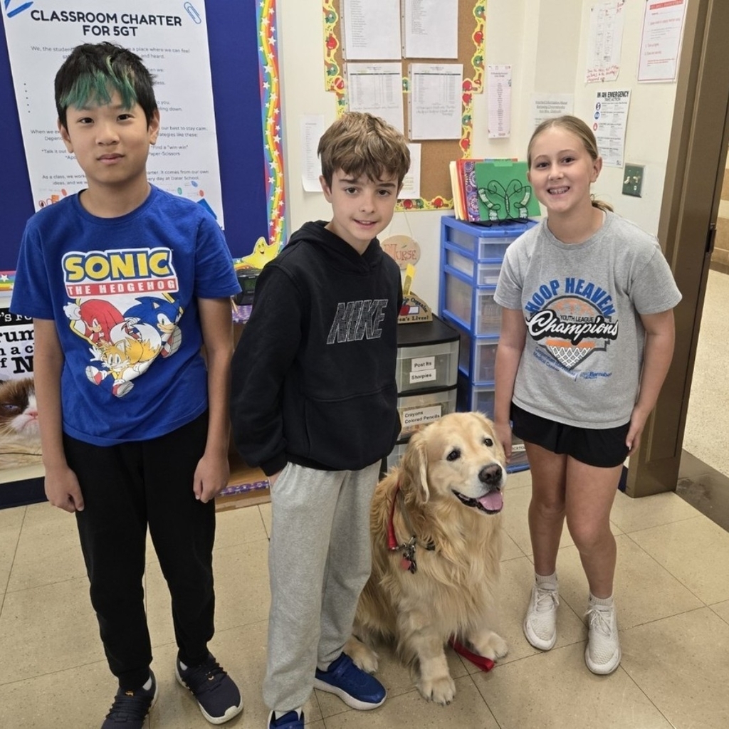Welcome, Ollie! Students in 5GT enjoyed their first therapy dog visit!