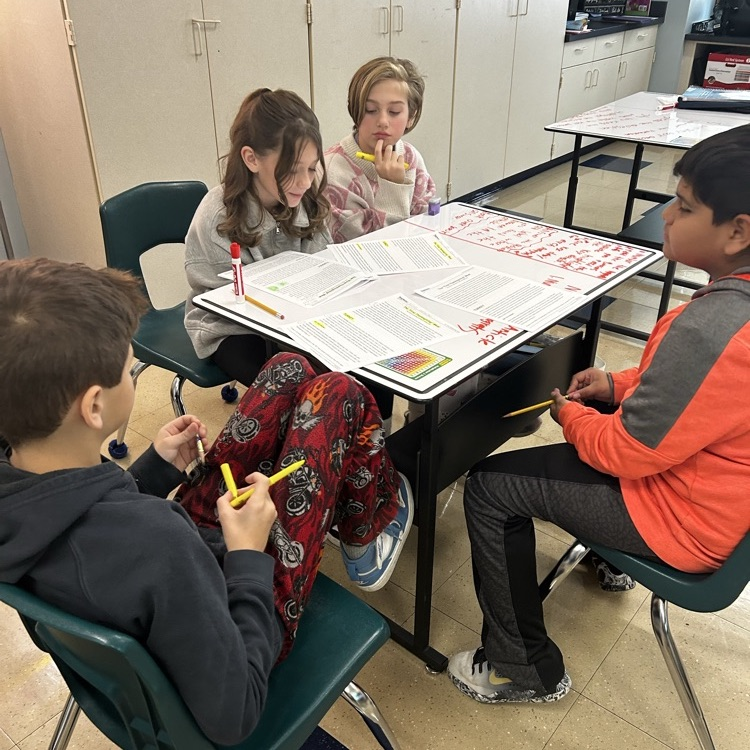 students are working collaboratively practicing how to point out key details.