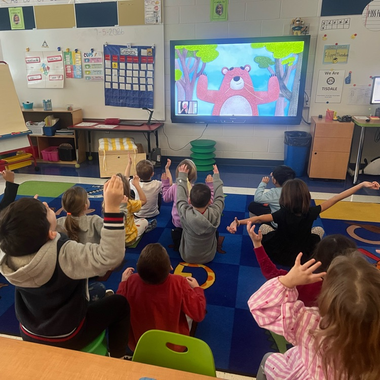 Back from winter break and continuing to learn how to self-regulate 🐻❄️ KP kindergarteners practice Bear Breaths to calm their bodies and focus their minds!