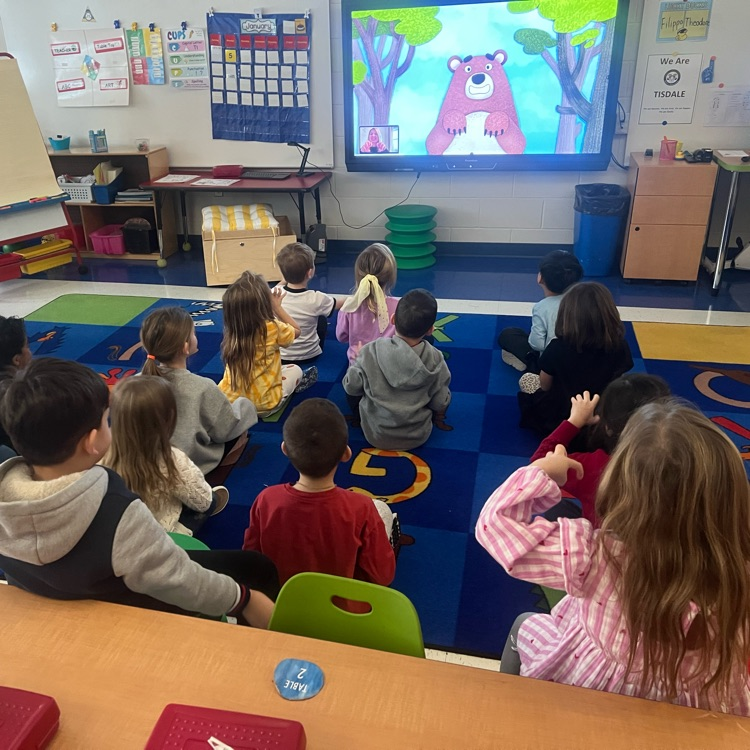 Back from winter break and continuing to learn how to self-regulate 🐻❄️ KP kindergarteners practice Bear Breaths to calm their bodies and focus their minds!