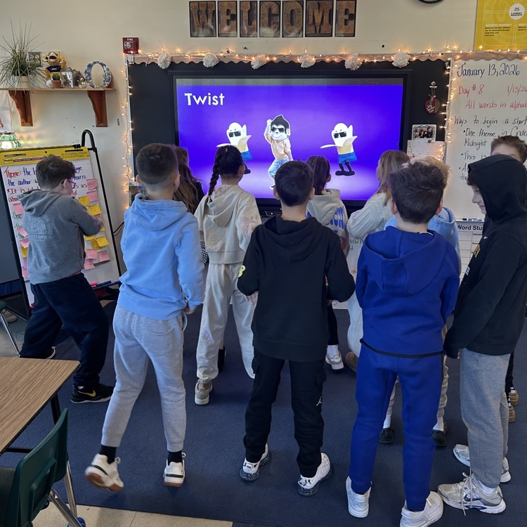 Fourth graders are enjoying a fun brain break yo get moving, reset their bodies, and refresh their minds for learning.