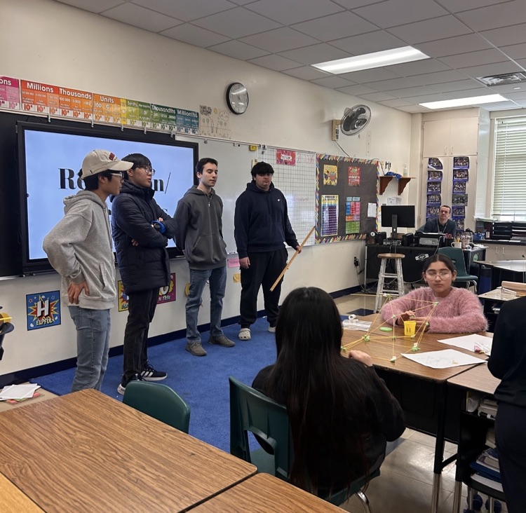 STEM Starters Club group doing spaghetti tower building challenge