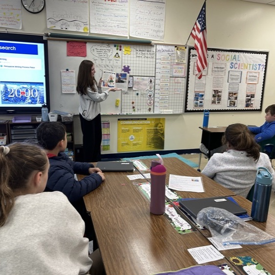 Students in 5Jo sharpened their active listening and participation skills while enjoying a special read aloud from our Ramsey High School student reader during Read Across America week!