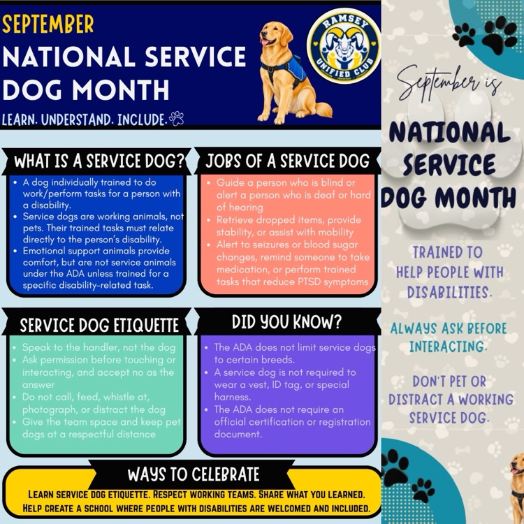 Unified Rams celebrating National Service Dog Month