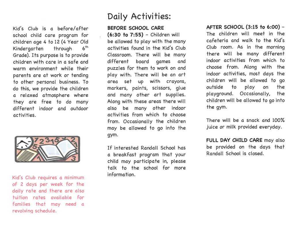 Randall Kids Club Brochure