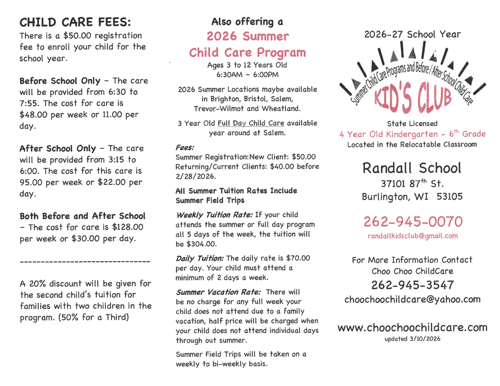 Randall Kids Club Brochure