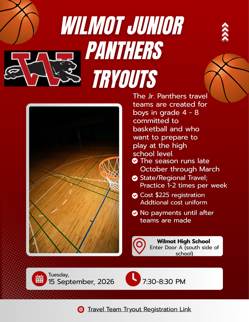 Wilmot Jr Panthers Boys Basketball Tryouts, Gr. 4-8 - Sept 15th