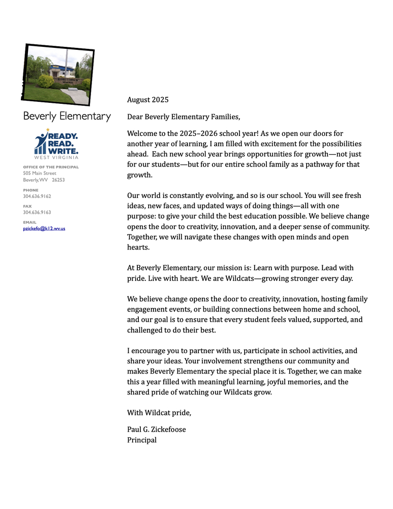 Welcome Letter