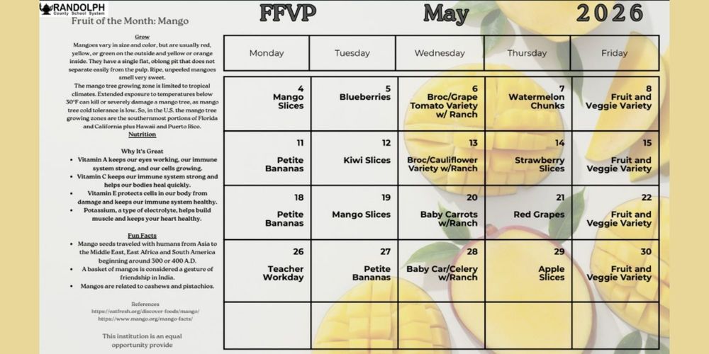 Fresh Fruit and Vegetable Menu for May