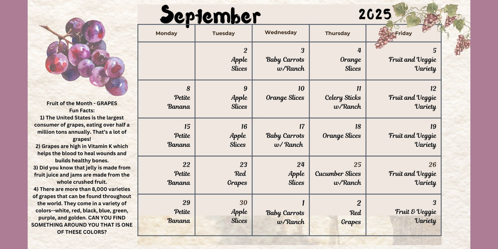 September Fruit and Veggie calendar