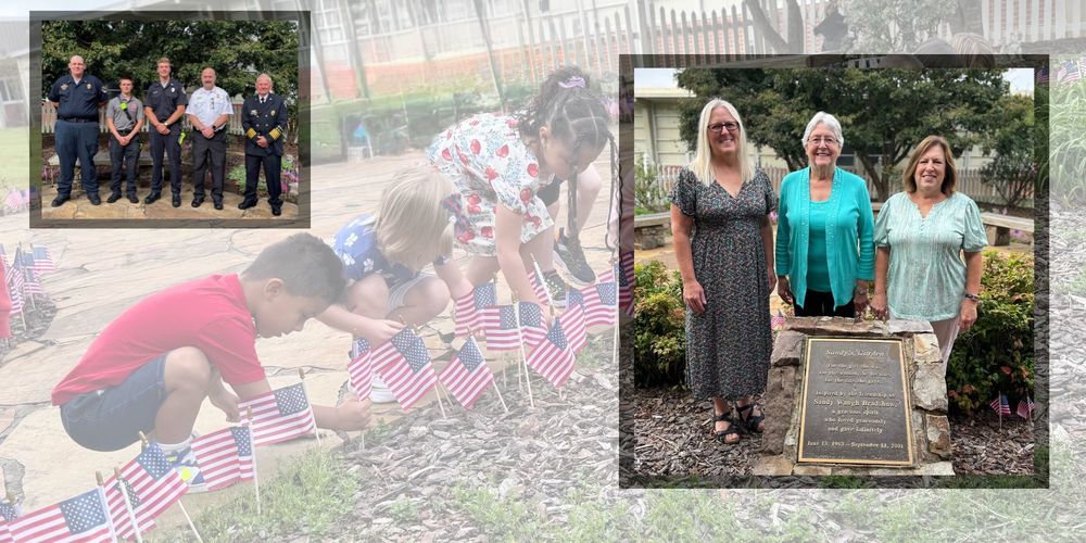 911 ceremony and students put flags in Sandy's Garden
