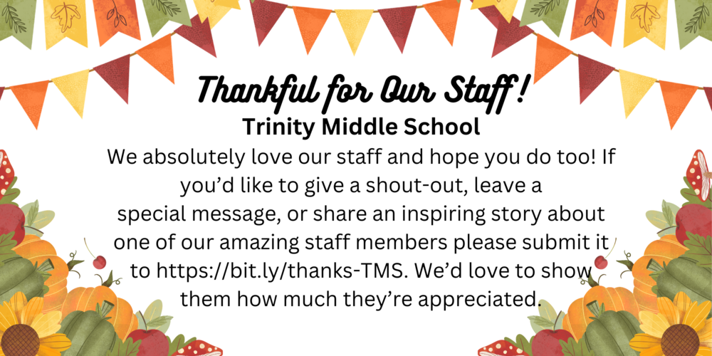 banner with the text from the article telling about our thankful for the staff activity
