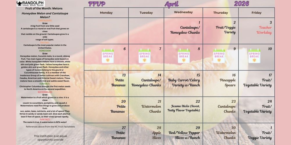 Fresh Fruit and Vegetable Menu for April