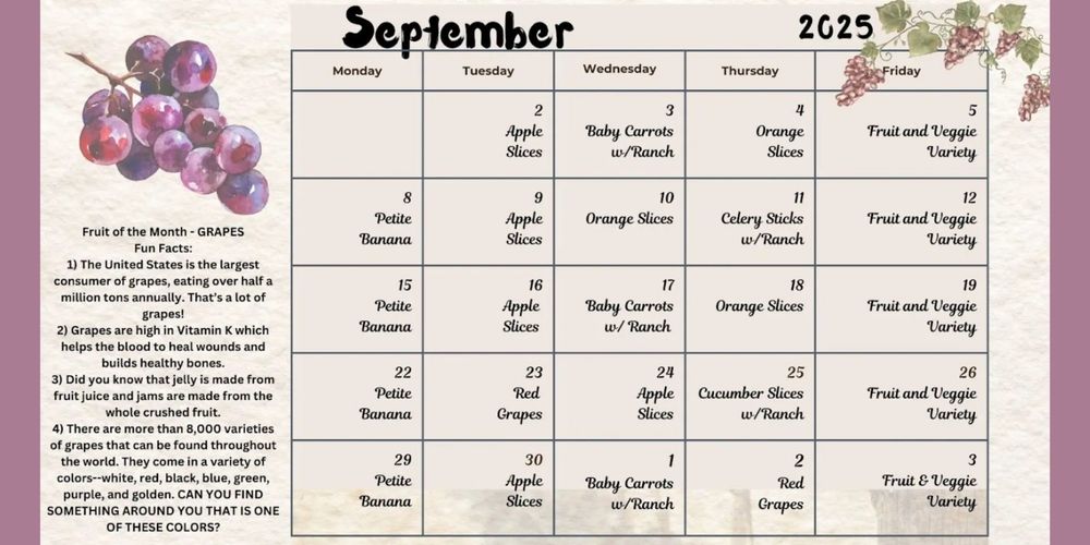 September Fruit and Veggie calendar