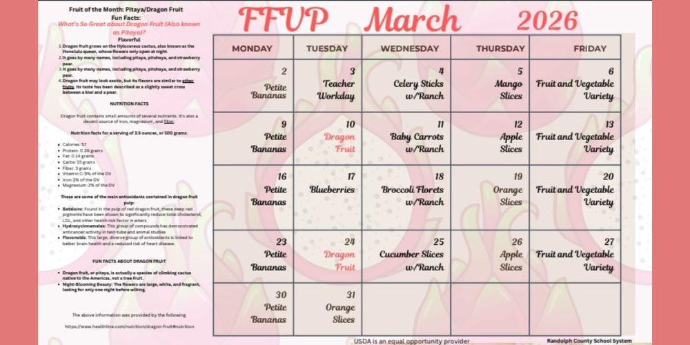 Fresh Fruit and Vegetable Menu for March