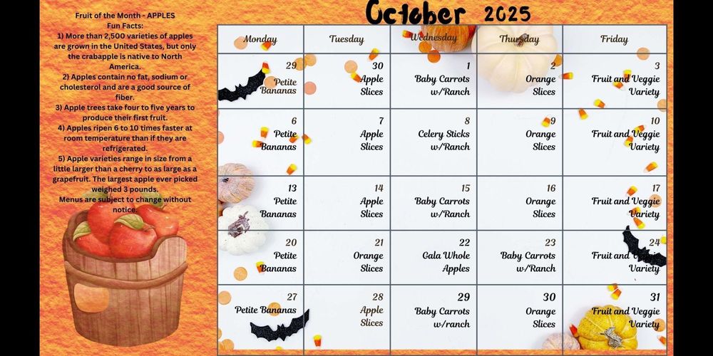Fresh Fruit and Vegetable Menu for October