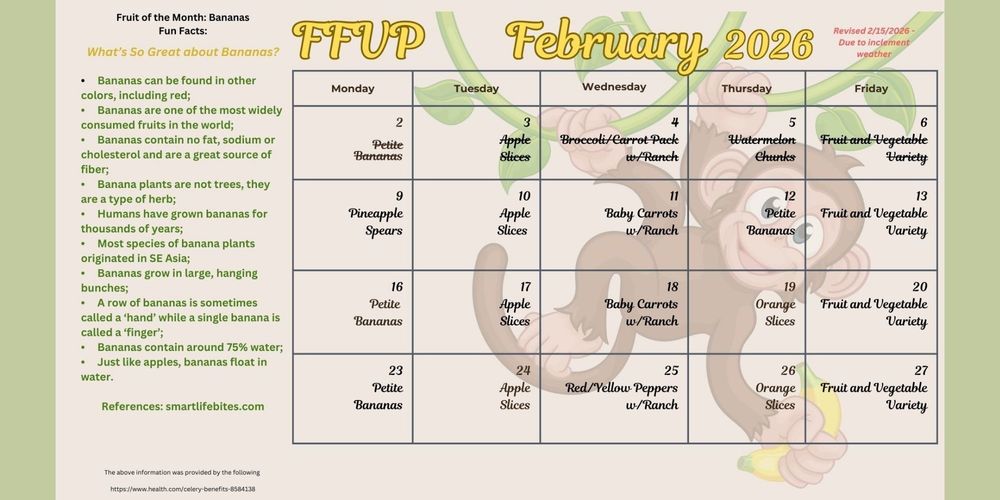 Fresh Fruit and Vegetable Menu for February
