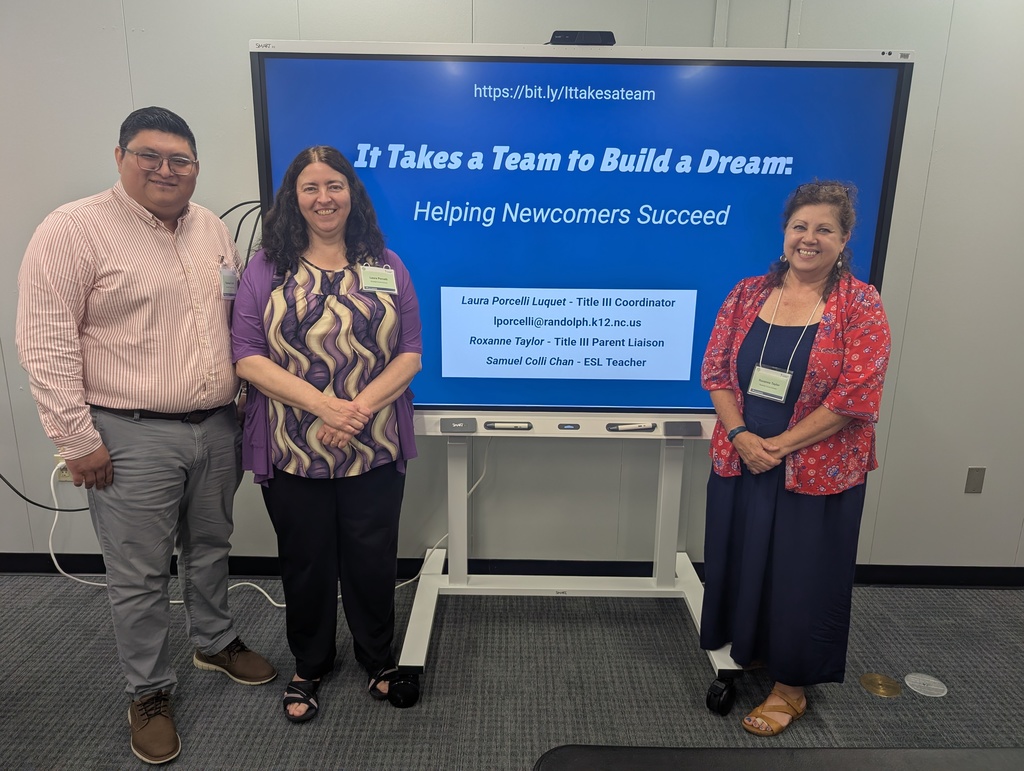 NC Department of Instruction's Summer Multilingual/Standards Conference is underway.  Educators from across the state learned from RCSS leaders Sam Colli-Chan, Laura Porcelli Luquet and Roxanne Taylor who shared copious strategies used with Multilingual Learners in the district. 