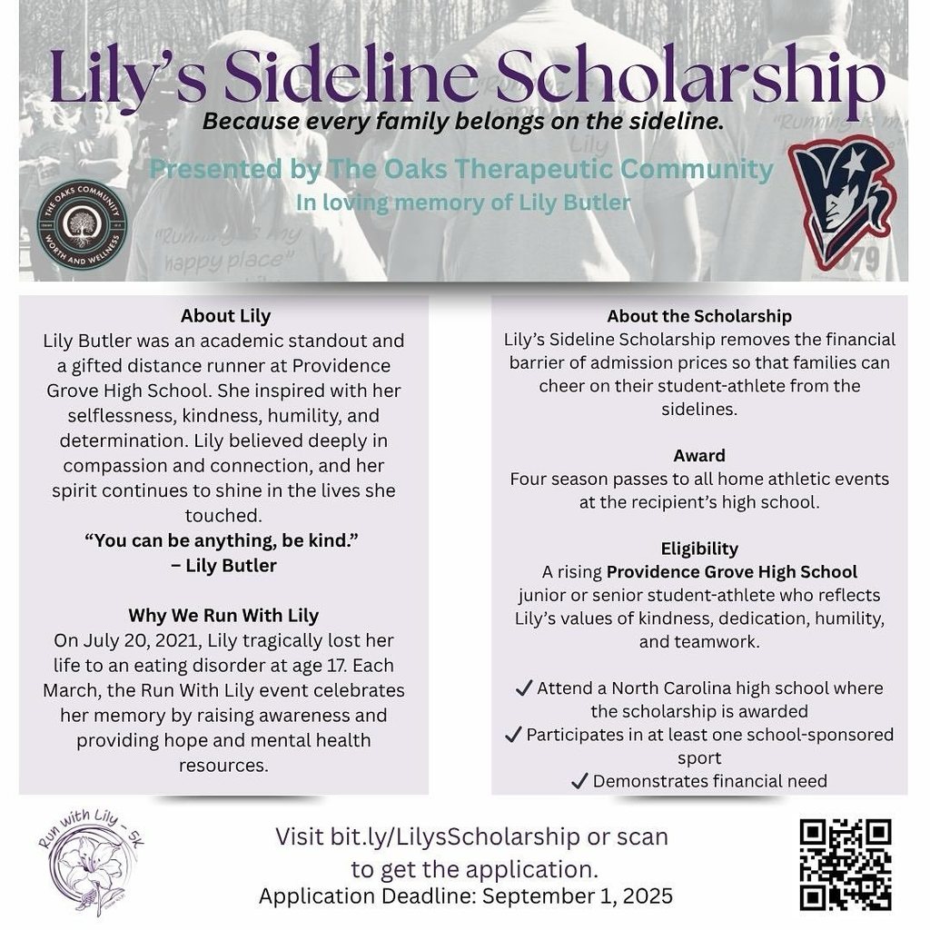 Attention Patriot Community!!! Sport attendance scholarship available - please read for details.  We continue to Run With Lily to break the silence about Mental Health!