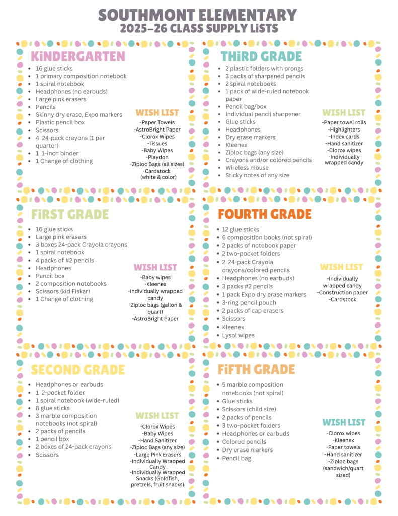 2025-26 Class Supply Lists