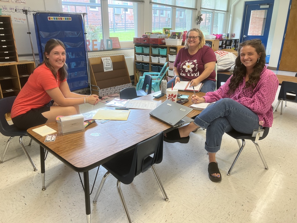 Three teachers sitting at a table, working