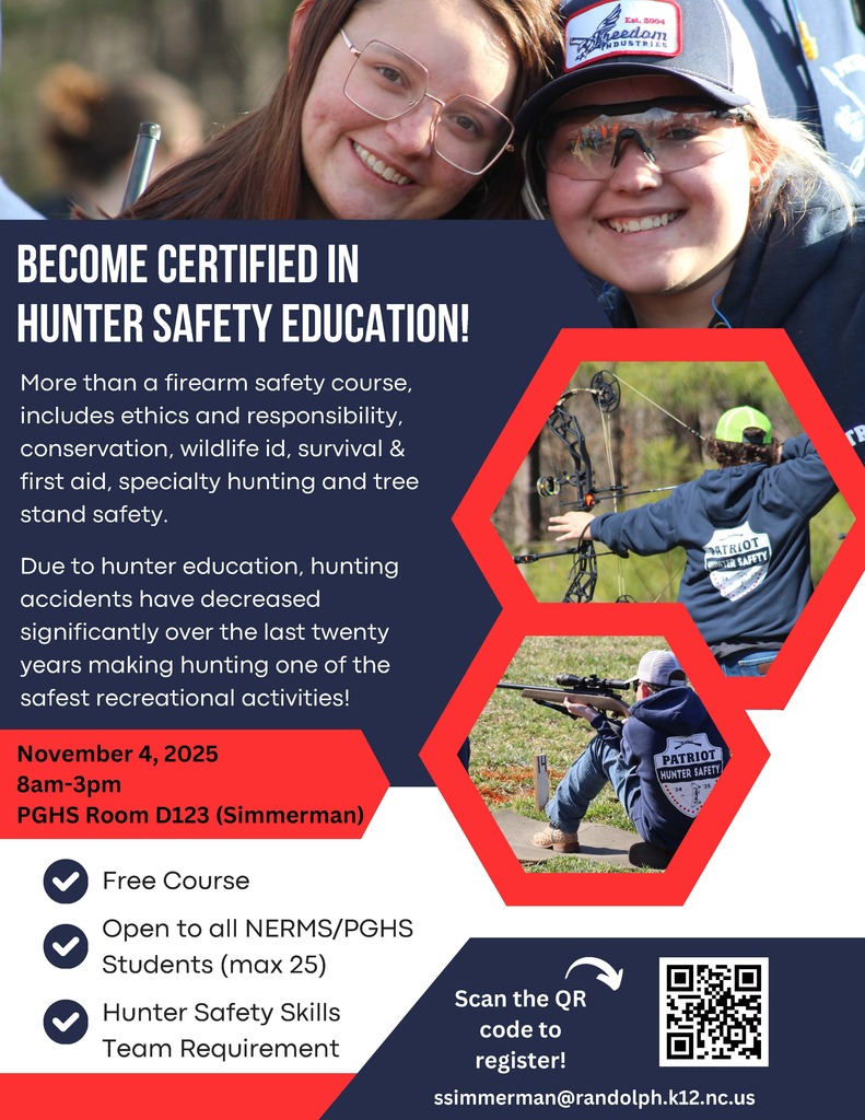 Calling all Patriots - Hunter Safety Certification Education Information!!  NERMS and PGHS students - please read this important information if you are interested in participating in our Hunter Safety program!