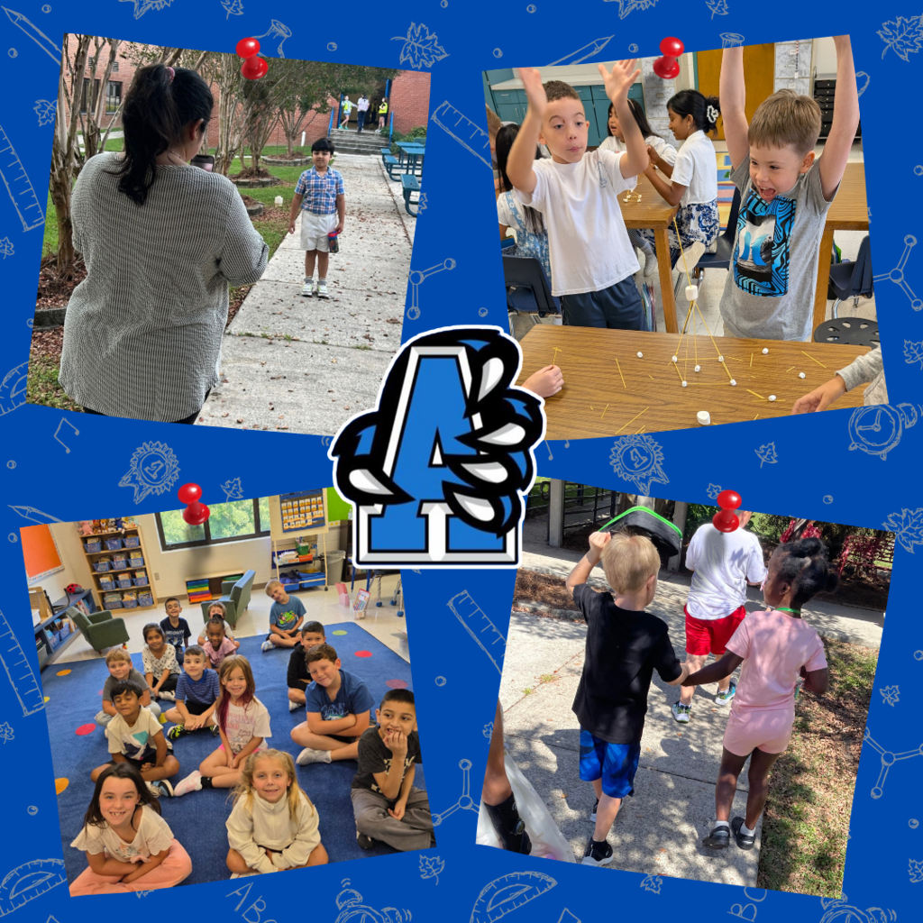 Collage of students during the first week of school, outside and in the classroom