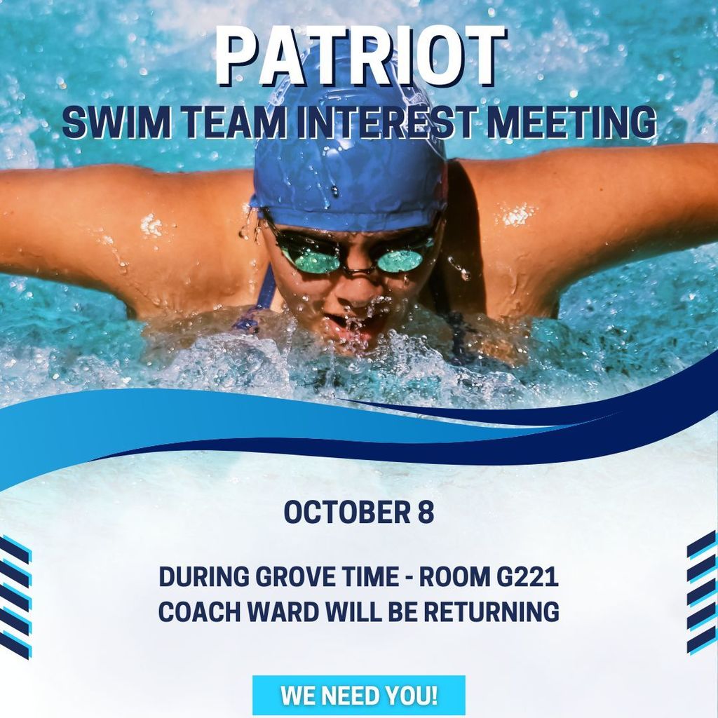 Providence Grove High School Swim Team Needs YOU! Interest Meeting 10/8 during Grove Time in Room G221