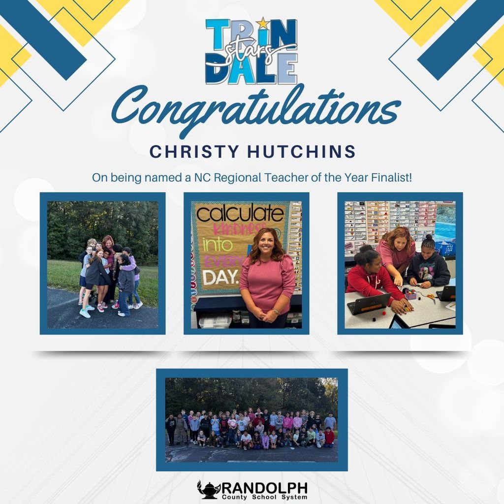 Congratulations to Christy Hutchins, RCSS 2025–2026 Teacher of the Year, on being selected as a North Carolina Regional Teacher of the Year! 🎉