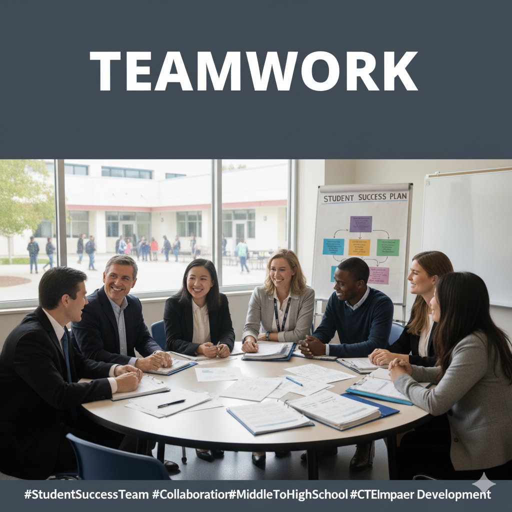 Huge appreciation for our Student Success Teams (SSTs) across the district! 🎉  Career development doesn't happen in a silo—it takes a village! By meeting monthly/quarterly, these teams—including our CDCs, Counselors, Principals, and support staff—ensure a seamless transition and continuous support for all students from middle school through graduation. Thank you for your commitment to teamwork!  #StudentSuccessTeam #Collaboration #MiddleToHighSchool #CTEImpact #CareerDevelopment