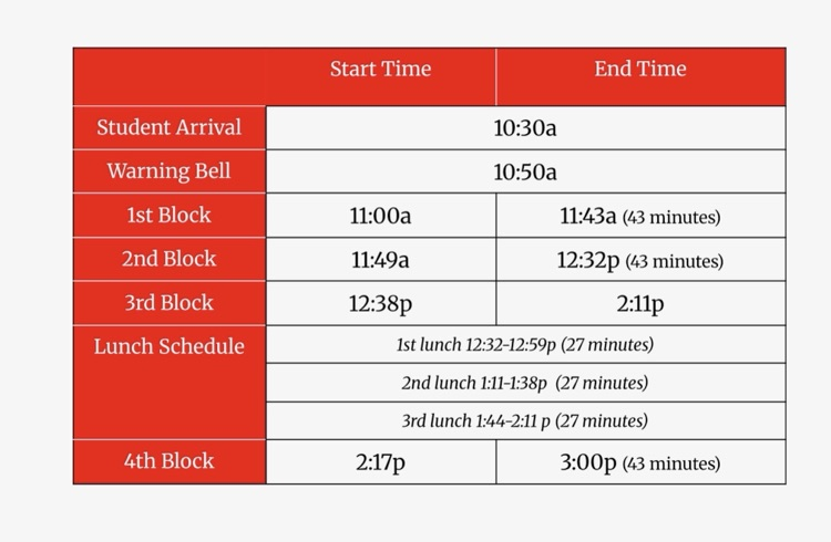 bell schedule for 3 hour delay 