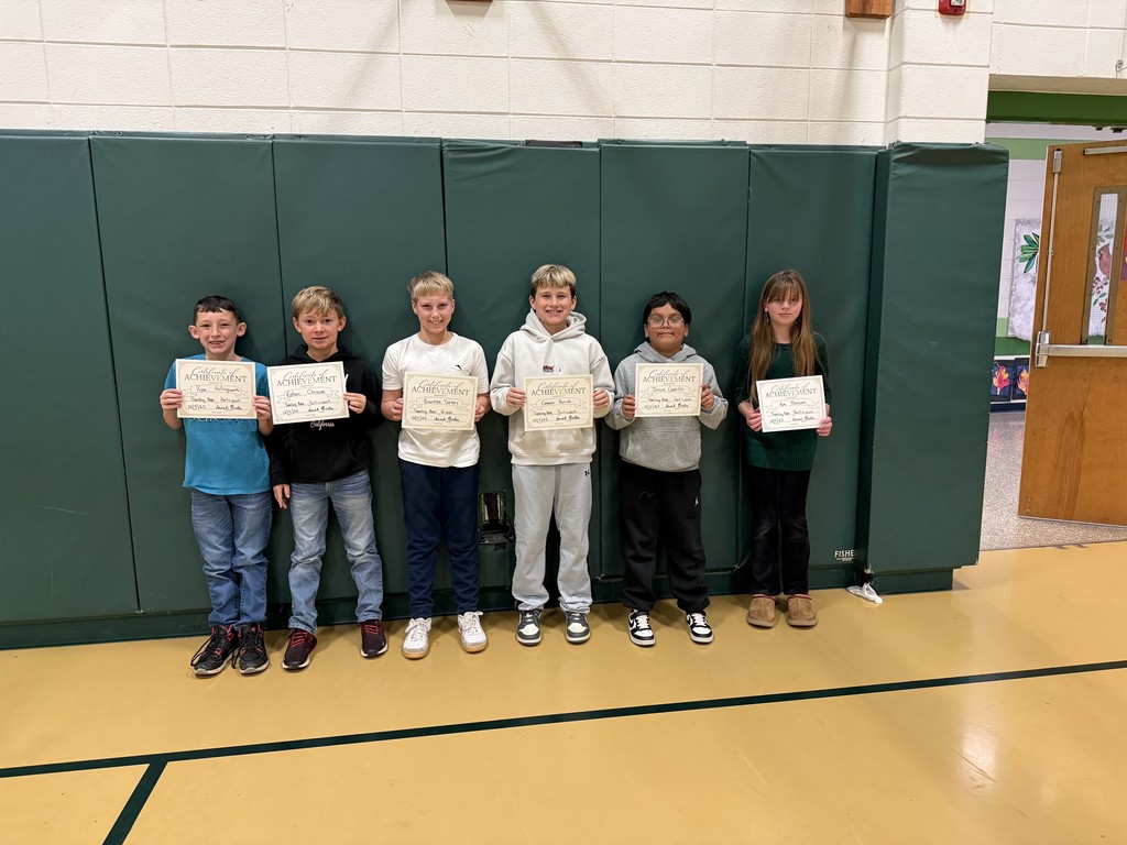 All spelling bee participants left to right - Ryan Hollingsworth, Kohen Chriscoe, Brantee Dorsey, Cameron Parrish, Josue Cadillos, Ava Baucom