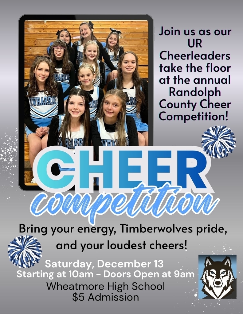 Cheerleaders, pom poms, and a wolf cartoon